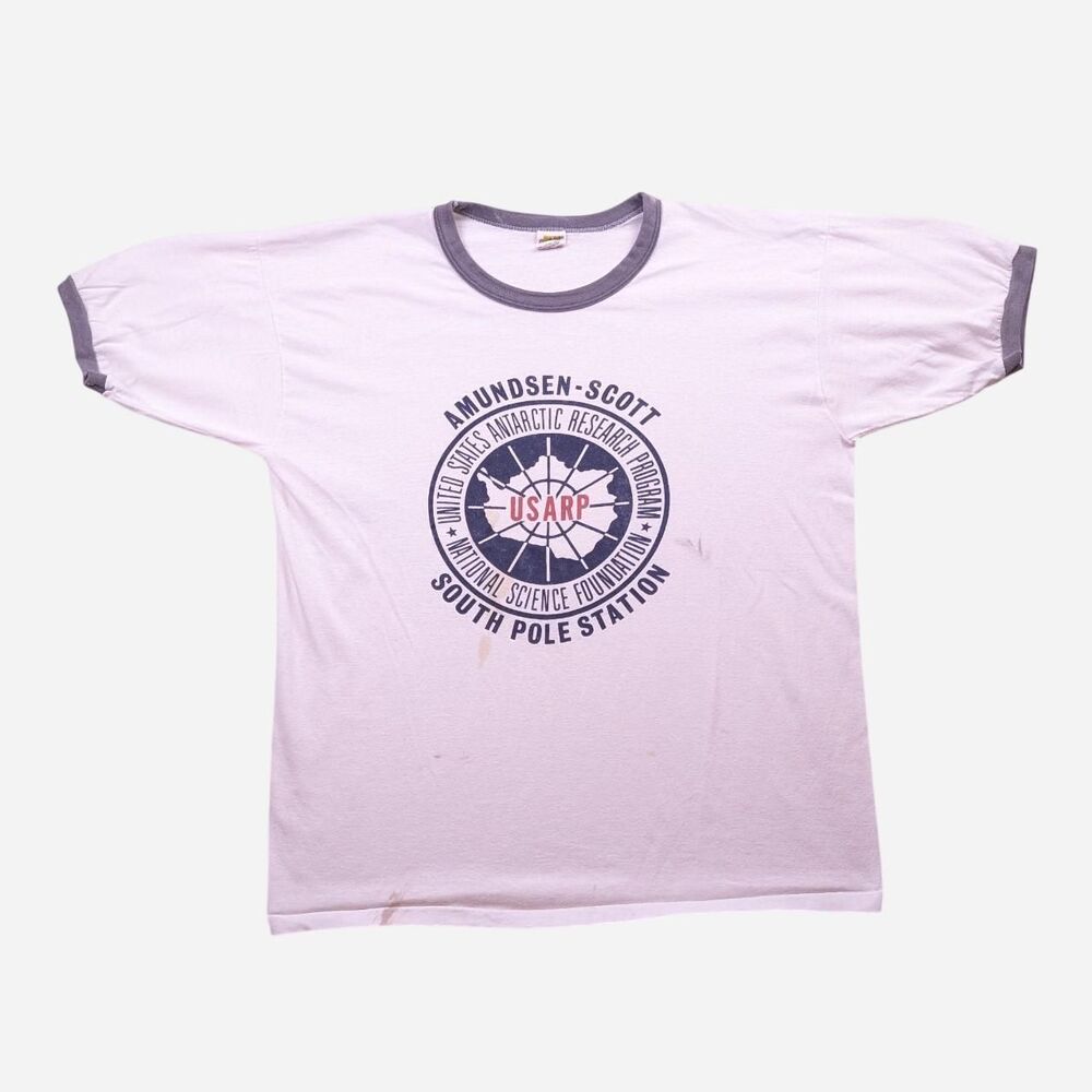 Vintage 70s USARP Antarctica Research Ringer Tshirt Size Large RARE